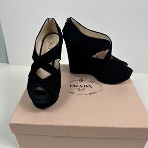 Prada suede leather platform wedge heels New Condition